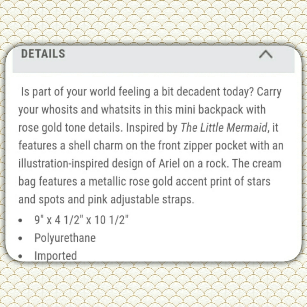 Loungefly Disney Ariel Rose Gold Mini Backpack - Picture 7 of 7